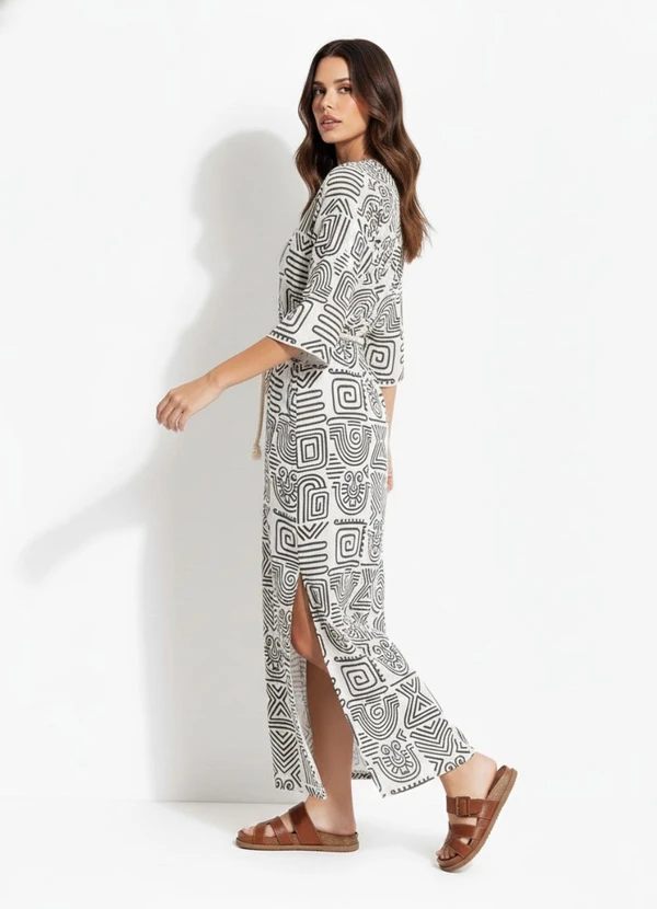 Quintess - Vestido Étnico Verde em Malha de Viscose 2