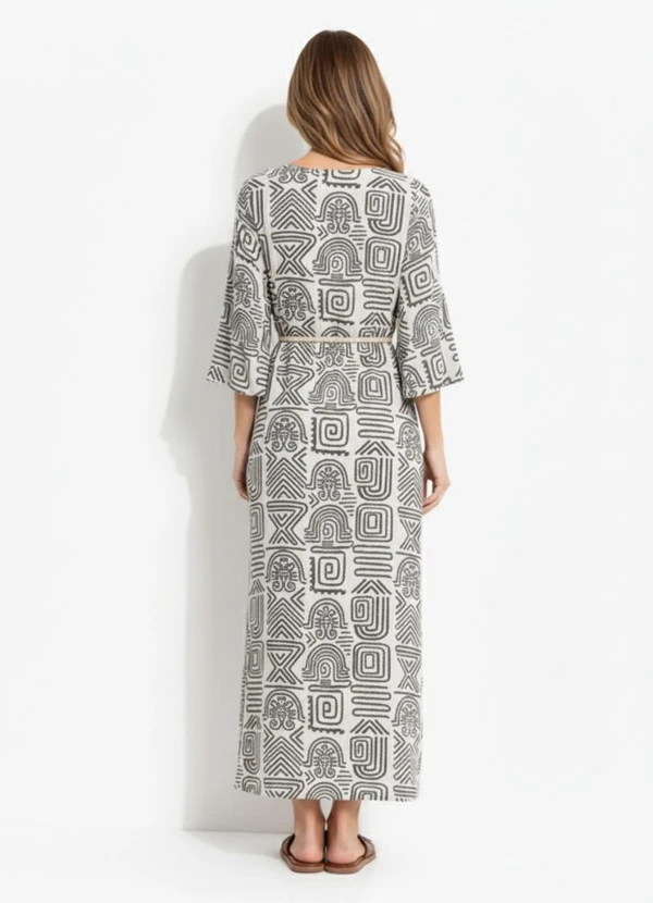 Quintess - Vestido Étnico Verde em Malha de Viscose 12