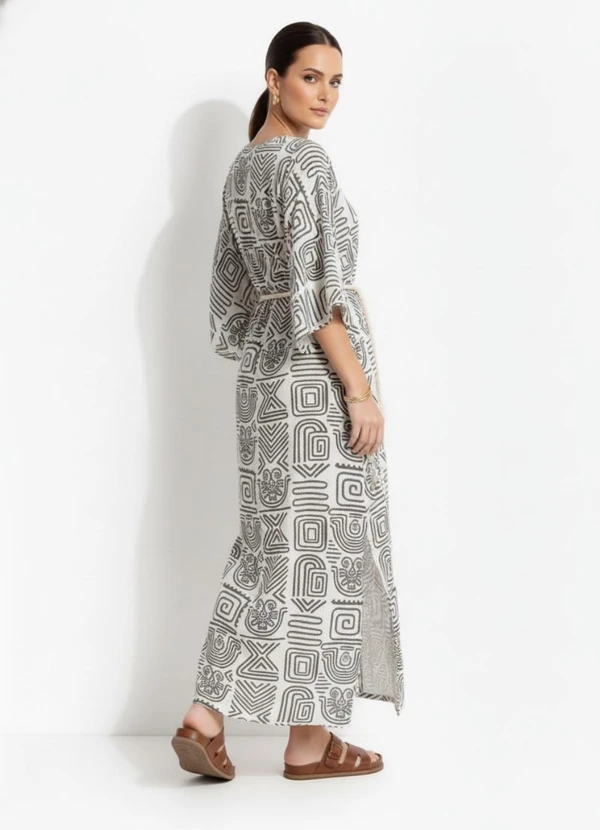 Quintess - Vestido Étnico Verde em Malha de Viscose 11