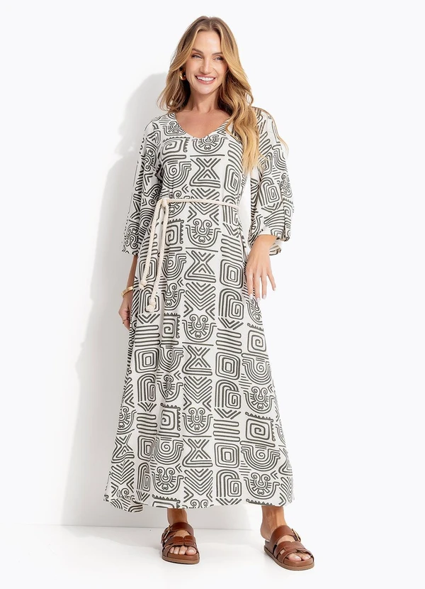 Quintess - Vestido Étnico Verde em Malha de Viscose 6