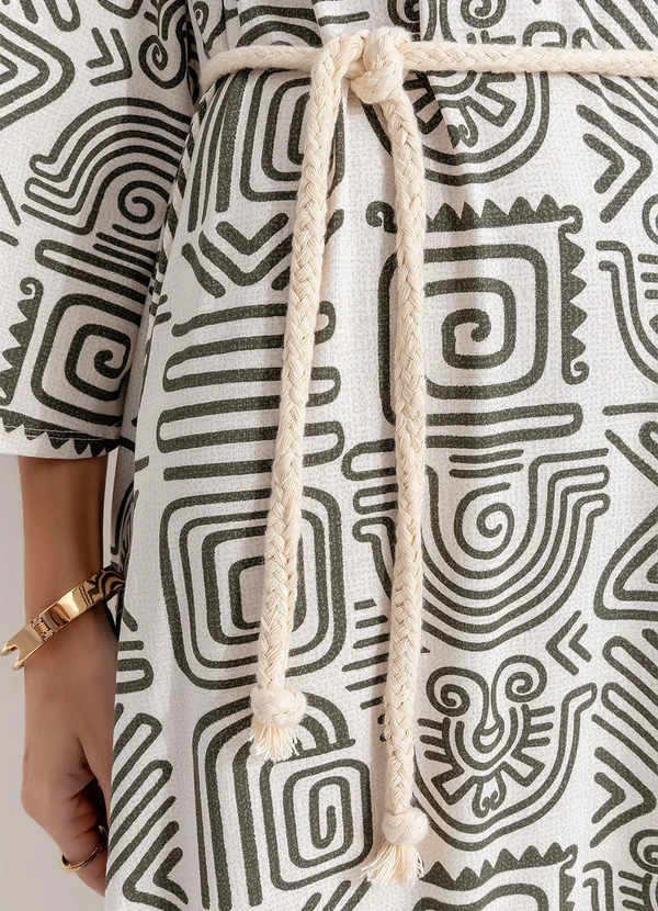 Quintess - Vestido Étnico Verde em Malha de Viscose 5