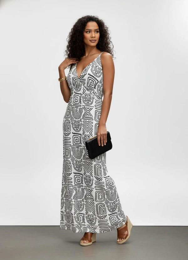 Quintess - Vestido Étnico Verde em Malha de Viscose 5