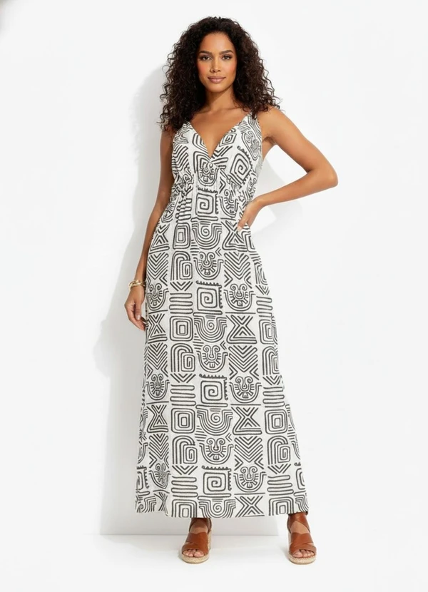 Quintess - Vestido Étnico Verde em Malha de Viscose 6