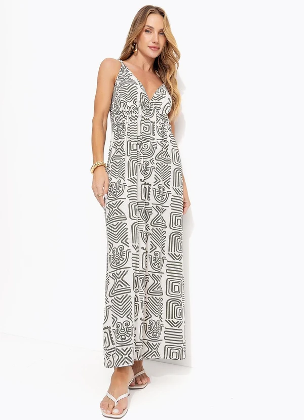 Quintess - Vestido Étnico Verde em Malha de Viscose 10