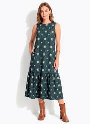 Vestido �tnico Verde em Malha Texturizada
