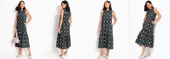 Vestido �tnico Verde em Malha Texturizada