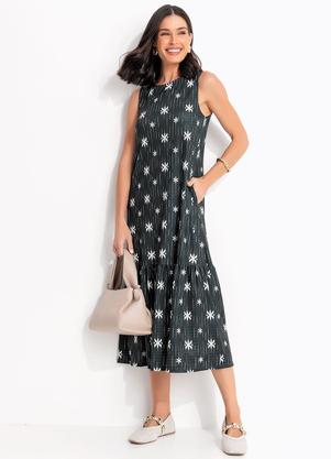 Vestido (�tnico Verde) em Malha Texturizada