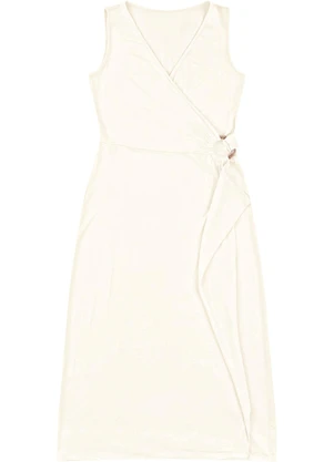 Malwee - Vestido Evasê Transpassado Off White - MALWEE