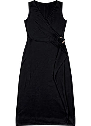 Malwee - Vestido Evasê Transpassado Preto - MALWEE