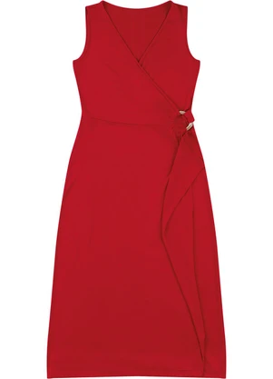Malwee - Vestido Evasê Transpassado Vermelho - MALWEE