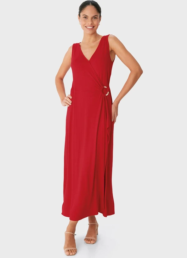 Malwee - Vestido Evasê Transpassado Vermelho