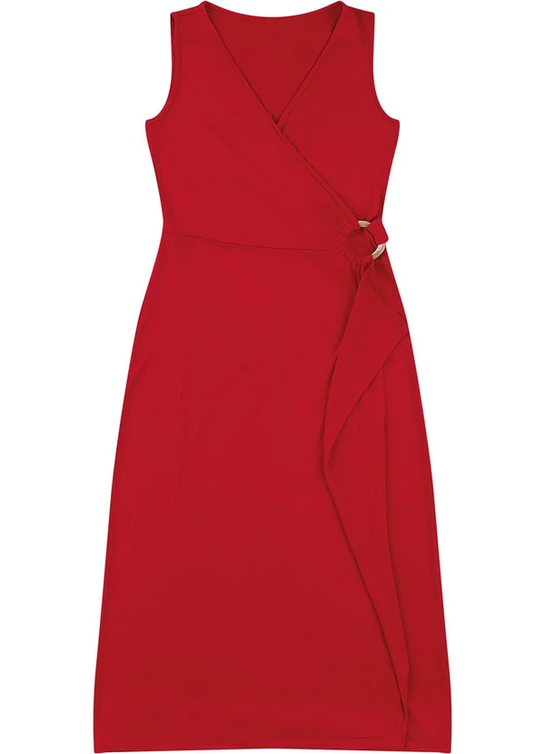 Malwee - Vestido Evasê Transpassado Vermelho 2