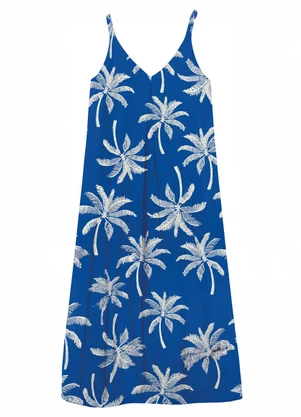 Malwee - Vestido Evasê Tropical Azul Royal - MALWEE