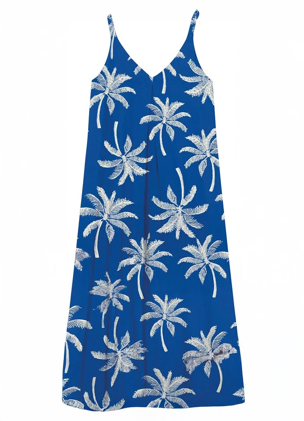 Malwee - Vestido Evasê Tropical Azul Royal