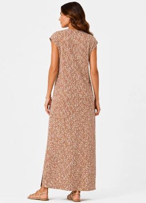 Infinita Cor - Vestido Feminino com Decote em V Marrom - INFINITA COR