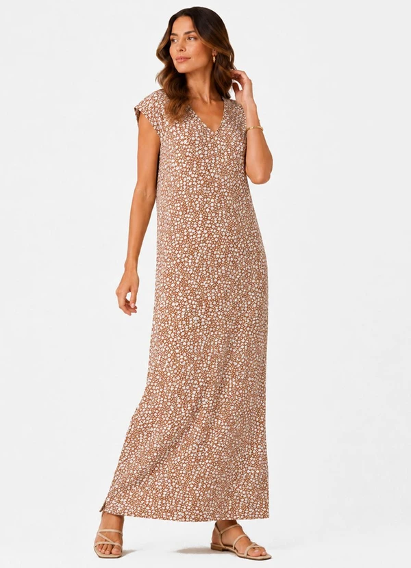 Infinita Cor - Vestido Feminino com Decote em V Marrom
