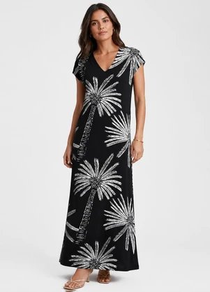 Infinita Cor - Vestido Feminino com Decote em V Preto - INFINITA COR