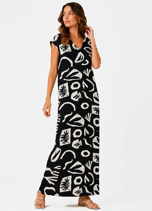 Infinita Cor - Vestido Feminino com Decote em V Preto