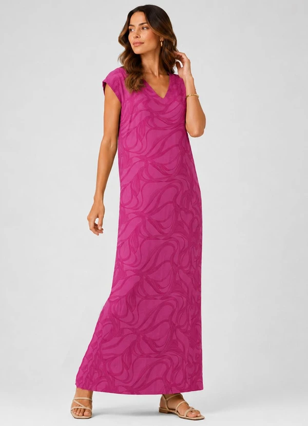 Infinita Cor - Vestido Feminino com Decote em V Rosa