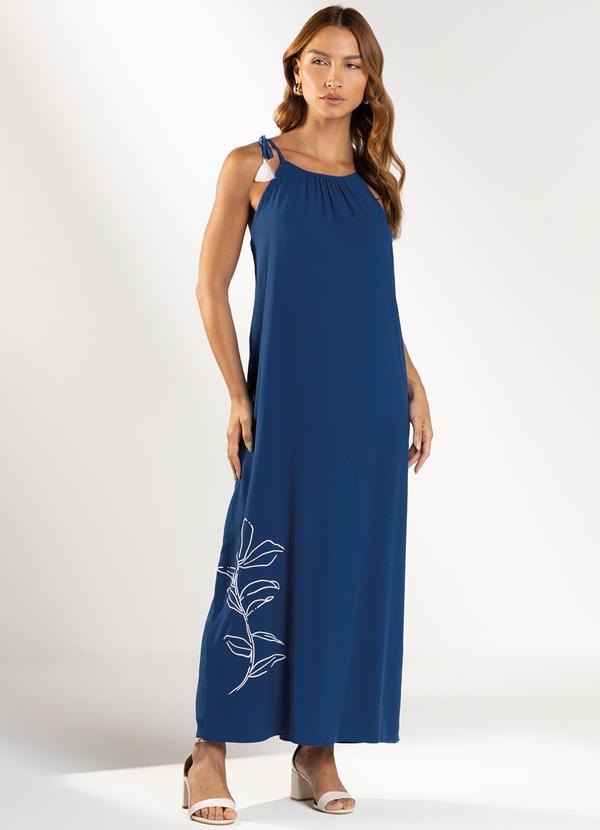 Marialícia - Vestido Feminino Estampo Midi Azul