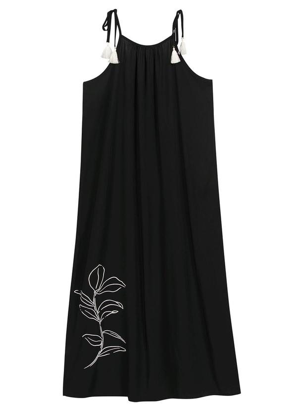 Marialícia - Vestido Feminino Estampo Midi Preto