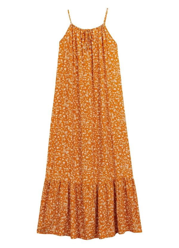 Marialícia - Vestido Feminino Floral Miudo Laranja