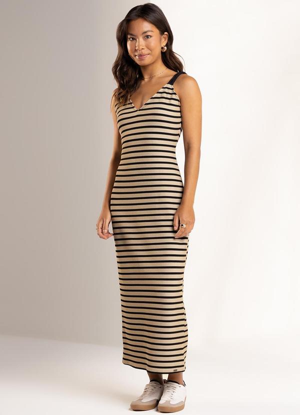 Marialícia - Vestido Feminino Listrado Bege