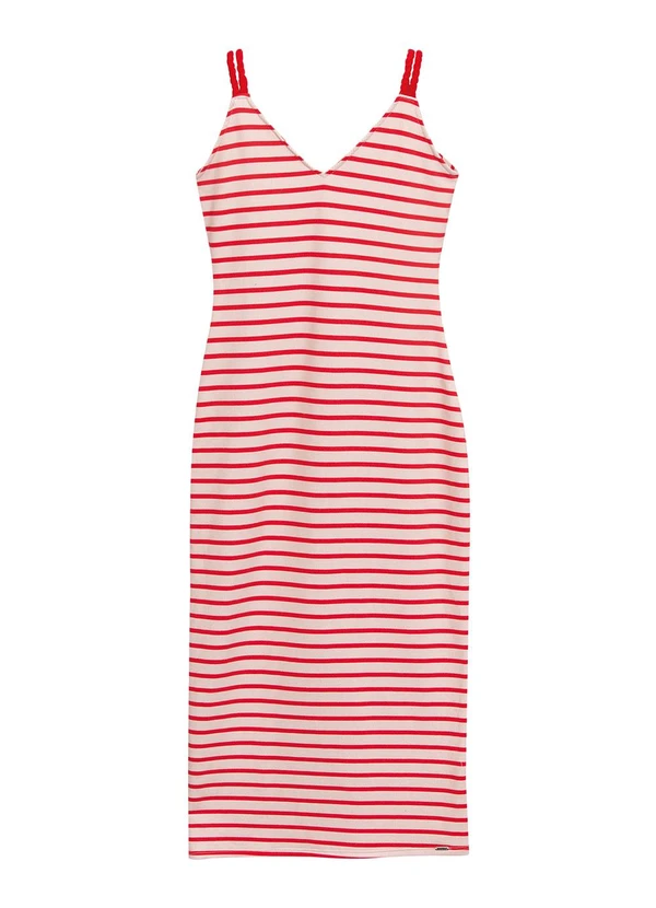Marialícia - Vestido Feminino Listrado Vermelho