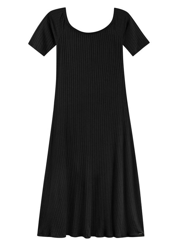 Marialícia - Vestido Feminino Longo Canelado Preto