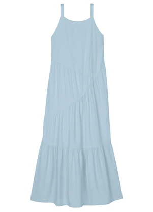 Marialícia - Vestido Feminino Longo com Franzidos Azul - MARIALÍCIA