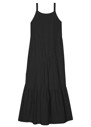 Marialícia - Vestido Feminino Longo com Franzidos Preto - MARIALÍCIA