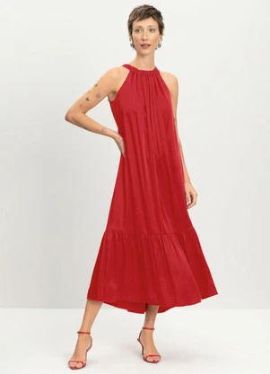Essendi - Vestido Feminino Longo de Cetim Vermelho - ESSENDI