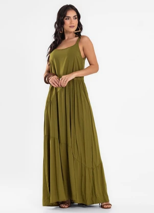 Endless - Vestido Feminino Longo em Viscose Evasê Verde - ENDLESS