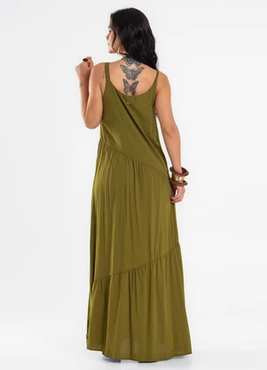 Endless - Vestido Feminino Longo em Viscose Evasê Verde - ENDLESS