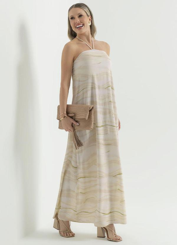 Cativa - Vestido Feminino Longo Estampado Bege