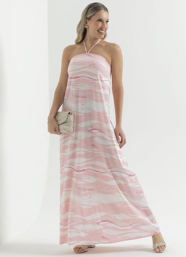 Cativa - Vestido Feminino Longo Estampado Rosa