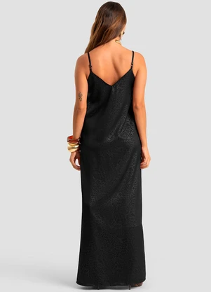 Dianna - Vestido Feminino Longo Jacquard Acetinado Preto - DIANNA