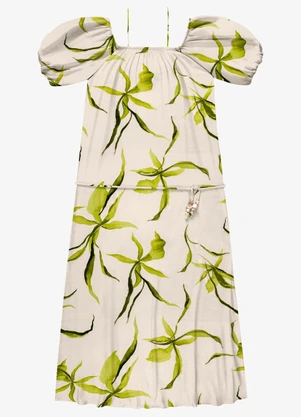 Endless - Vestido Feminino Longo Manga Bufante Bege - ENDLESS