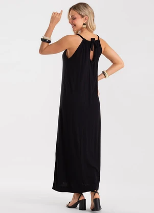 Rovitex - Vestido Feminino Longo Visco Maquinetada Preto - ROVITEX