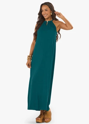 Rovitex - Vestido Feminino Longo Visco Maquinetada Verde - ROVITEX