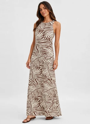 Infinita Cor - Vestido Feminino Longo Viscotorcion Bege - INFINITA COR