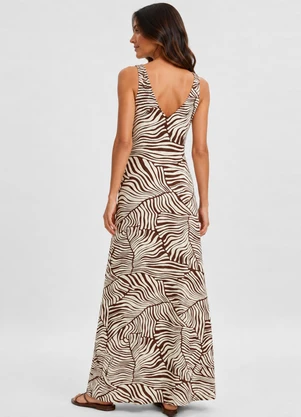 Infinita Cor - Vestido Feminino Longo Viscotorcion Bege - INFINITA COR