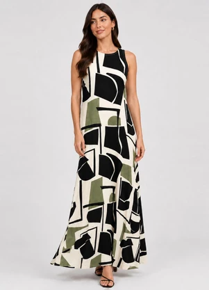 Infinita Cor - Vestido Feminino Longo Viscotorcion Bege - INFINITA COR