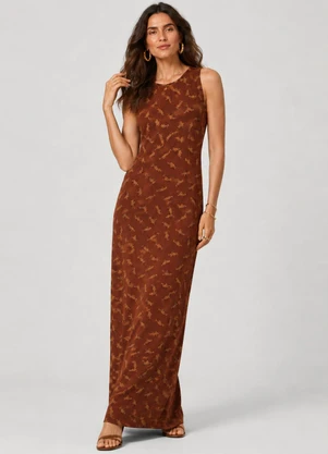 Infinita Cor - Vestido Feminino Longo Viscotorcion Marrom - INFINITA COR