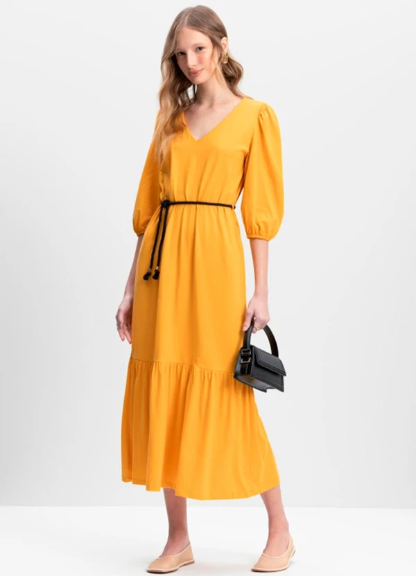 Essendi - Vestido Feminino Midi em Malha Comfort Amarelo 3