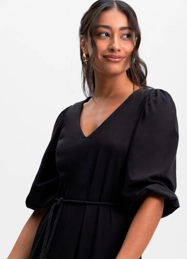 Essendi - Vestido Feminino Midi em Malha Comfort Preto 2