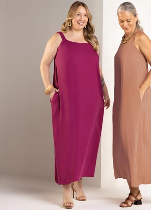 Marialícia - Vestido Feminino Midi Trapézio Rosa - MARIALÍCIA