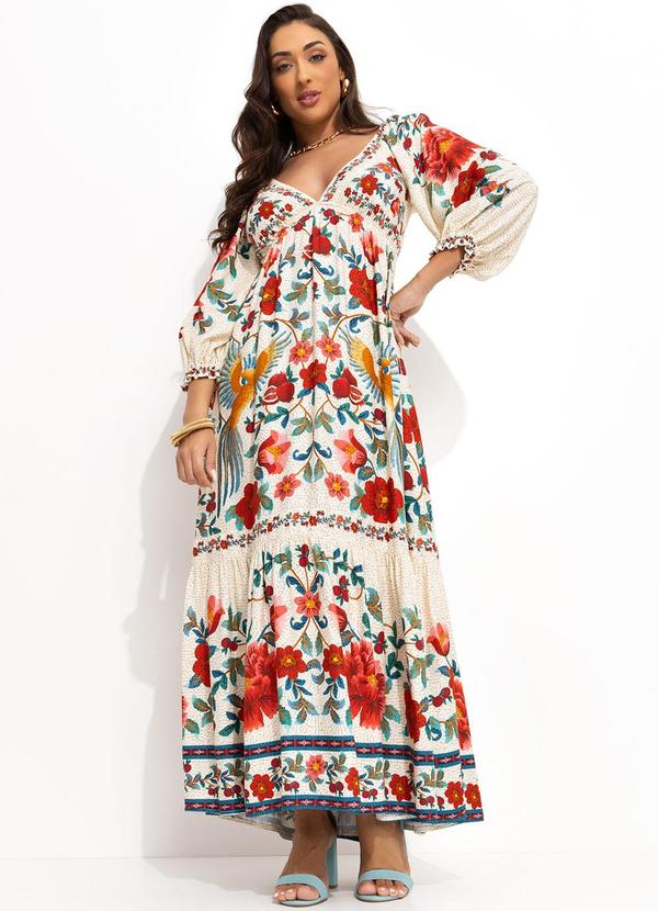 Farm - Vestido Flor em Mosaico Off White 4