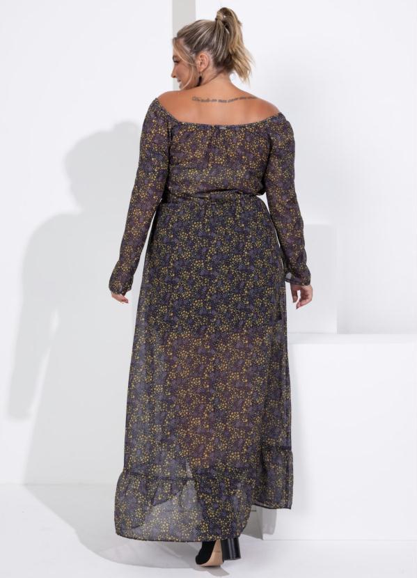 Outlet - Vestido Floral Amarelo Longo com Babado na Barra 5