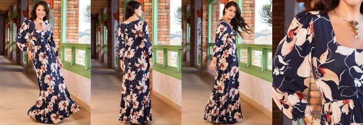 Vestido Floral Art�stico em Malha de Viscose